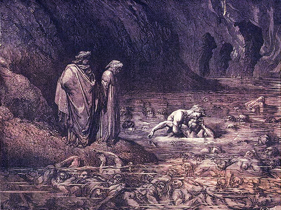 Tranh khắc gỗ của Gustave Dore, 1890. (Inferno, canto XXXII, line 127-129)